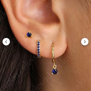 Sapphire Huggie Hoop Earring Set Studs Birthstone Jewelry Stack